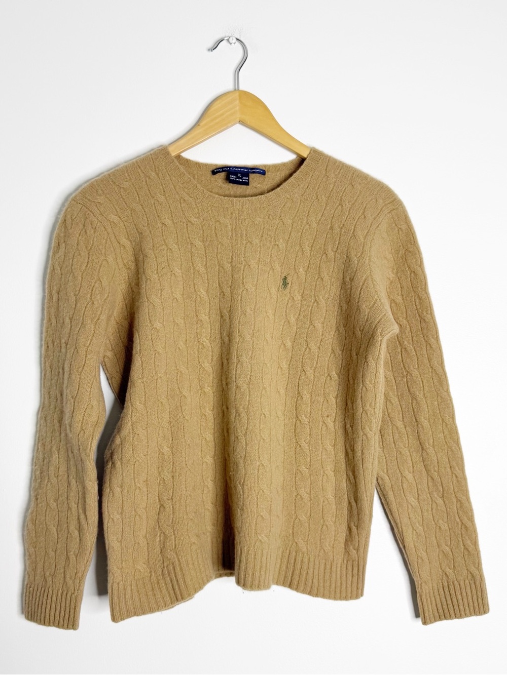 Ralph Lauren Sport 100% Lambswool Cable Knit Sweater Size XL Tan